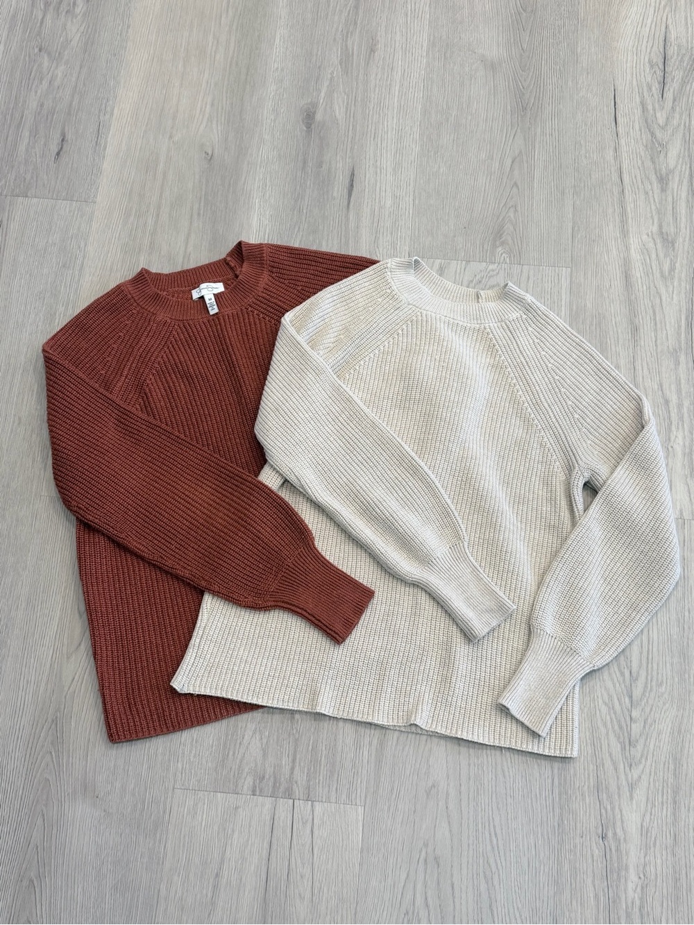 Lot of 2 Jessica Simpson Ribbed Crewneck Sweaters - Rust & Cream (M)